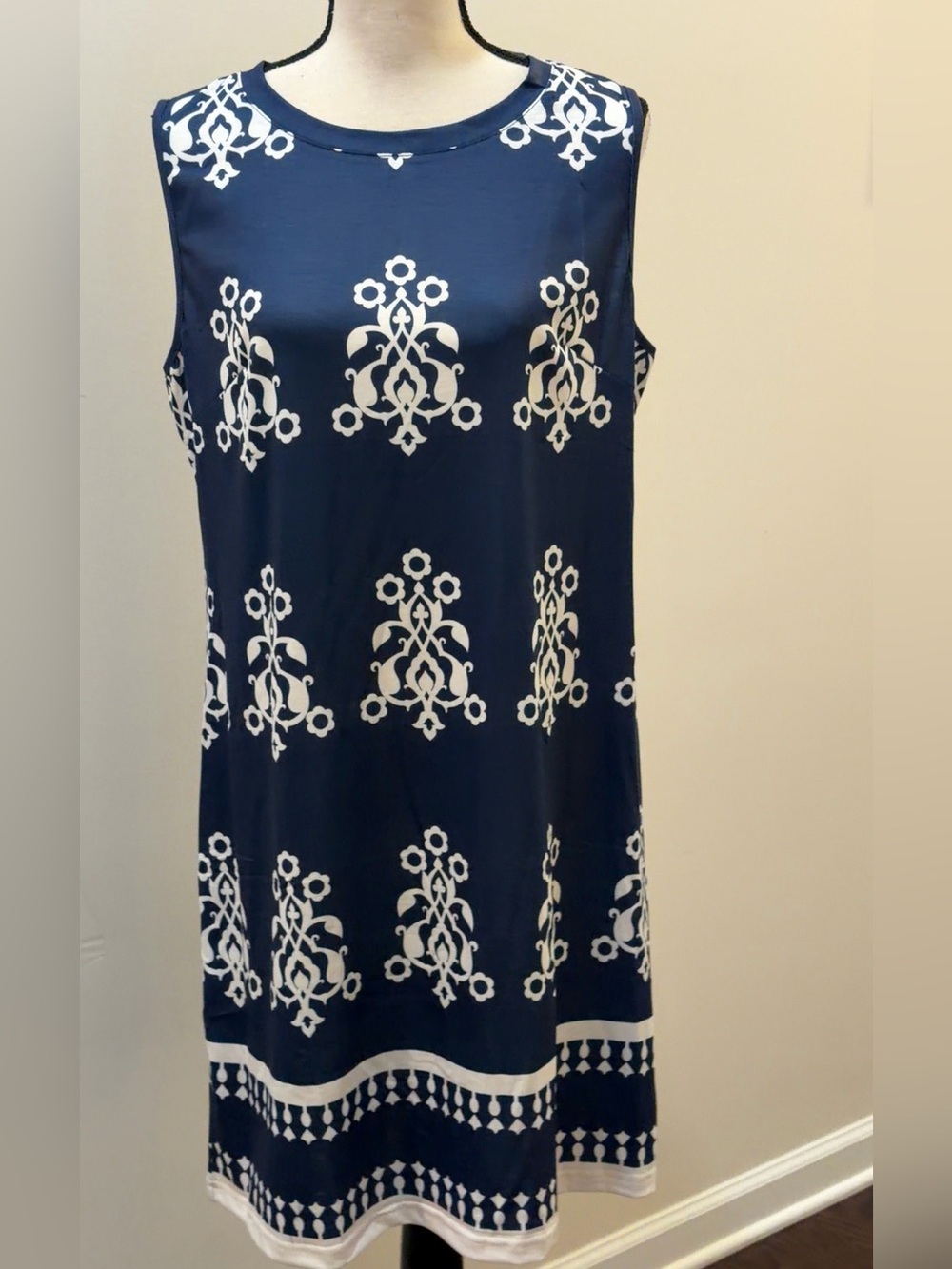 Navy Sleeveless Lightweight Summer Pullover Dress Sz L NWT